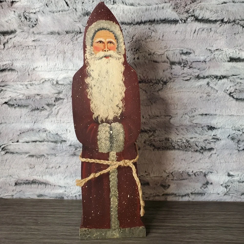 Handpainted DETAILED Olde World Santa Claus Signed Wooden Christmas Statue Decor